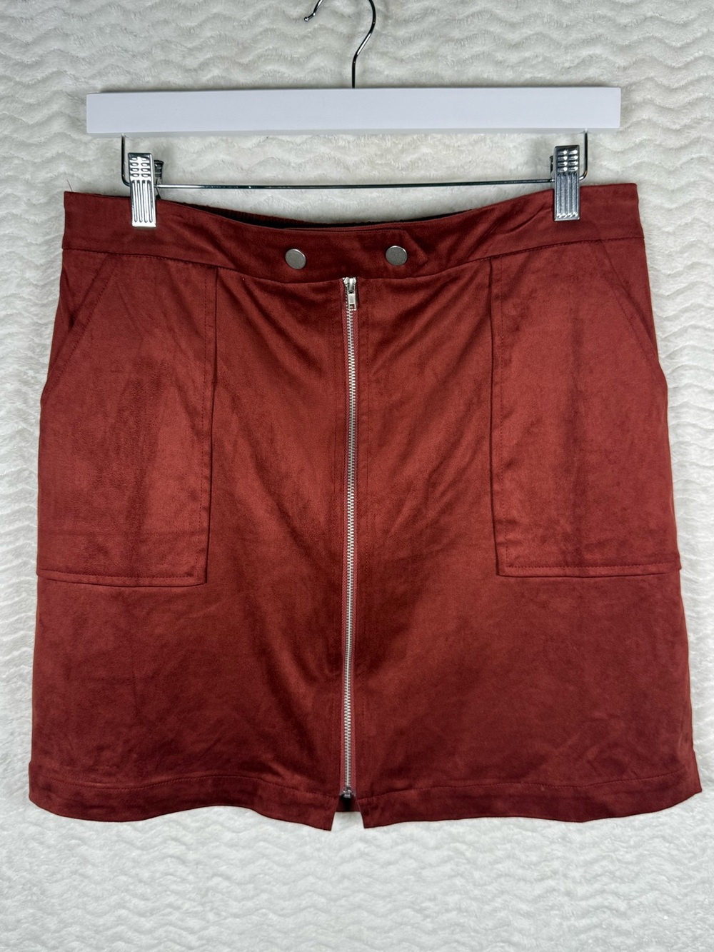 Skies Are Blue Faux Suede Zip-Front Mini Skirt